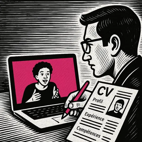 employé qui fait passer un entretien d'embauche en visio