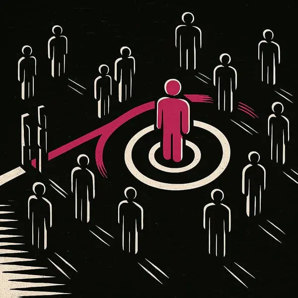 silhouettes de personnages avec une cible au milieu qui entoure une personne en rose