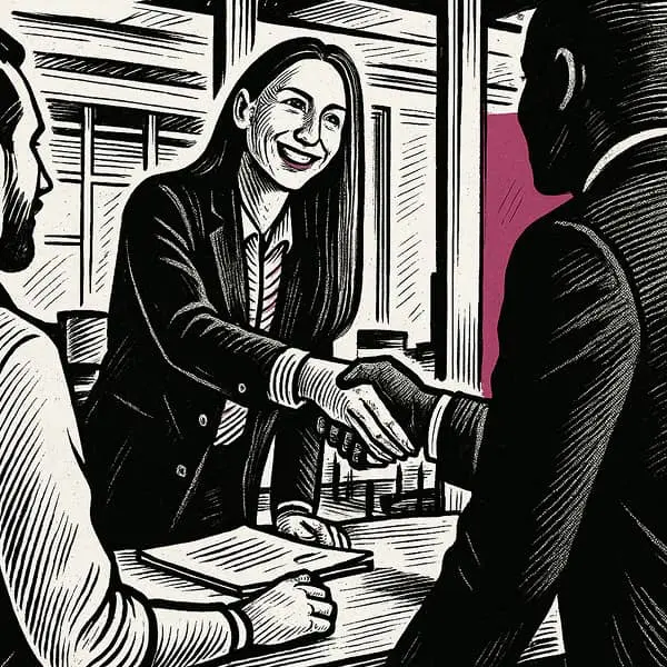 femme qui sert la main à un collaborateur
