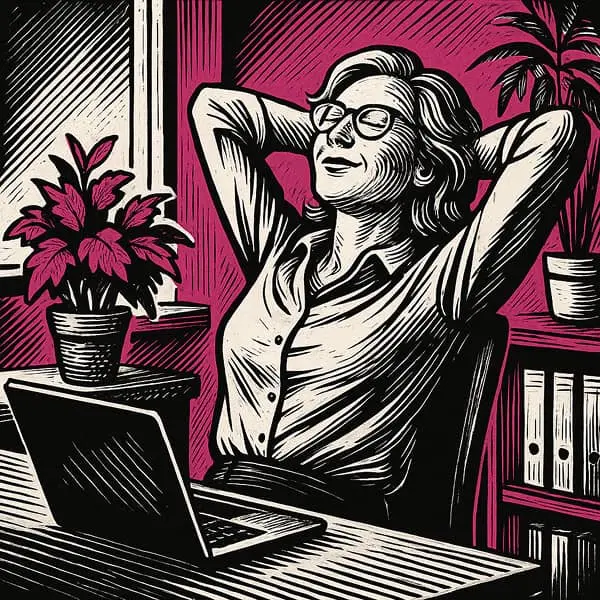 collaboratrice qui se relaxe dans son bureau, entourée de plantes