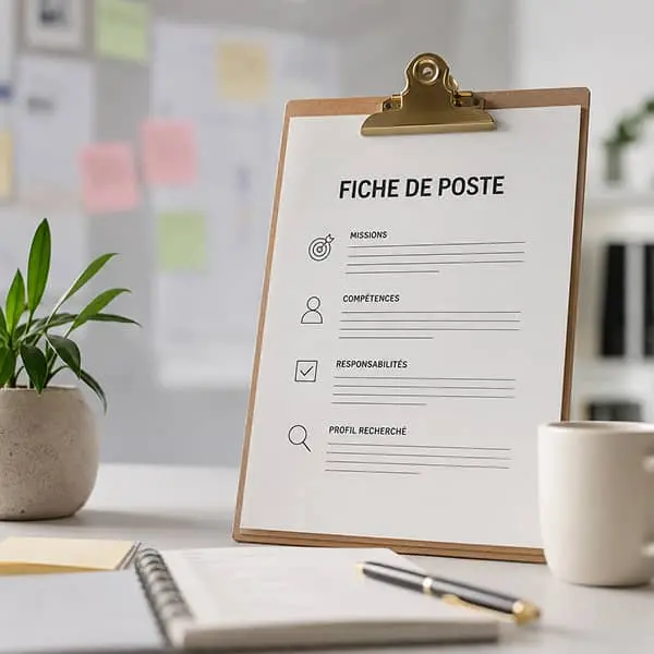 fiche de poste posée sur une table