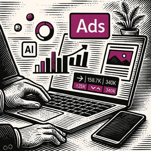 ordinateur avec graphiques et social ads