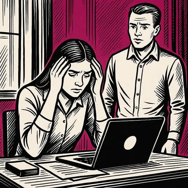Rh qui met la tête dans ses mains devant son ordinateur