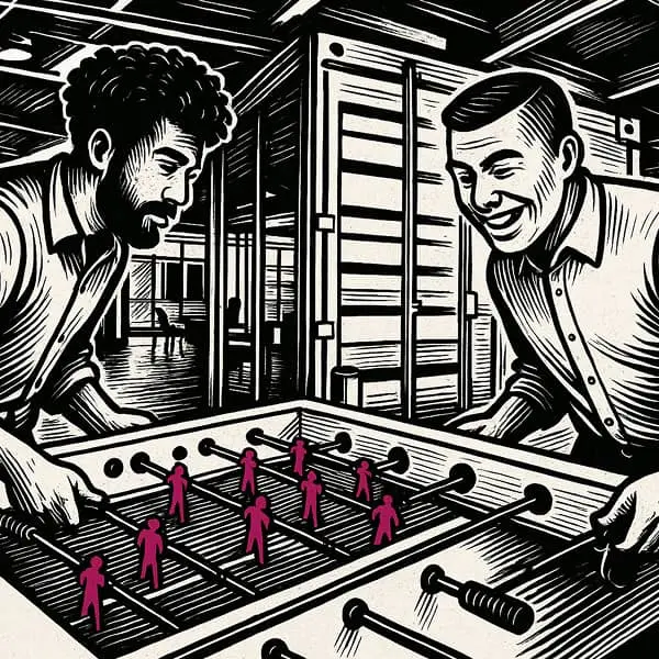 collaborateurs qui jouent au baby foot en entreprise