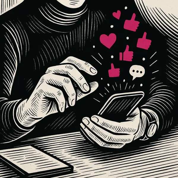 main qui utilise les réseaux sociaux sur un téléphone