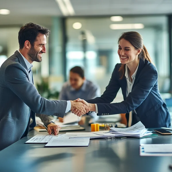 Employeur et salariée signant la convention lors d'une procédure de rupture conventionnelle