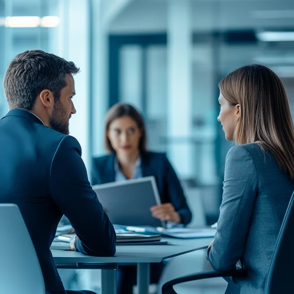Recruteuse consultant son téléphone face à un candidat, red flag en entretien d'embauche
