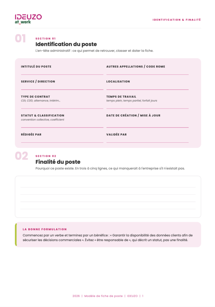 Modèle fiche de poste